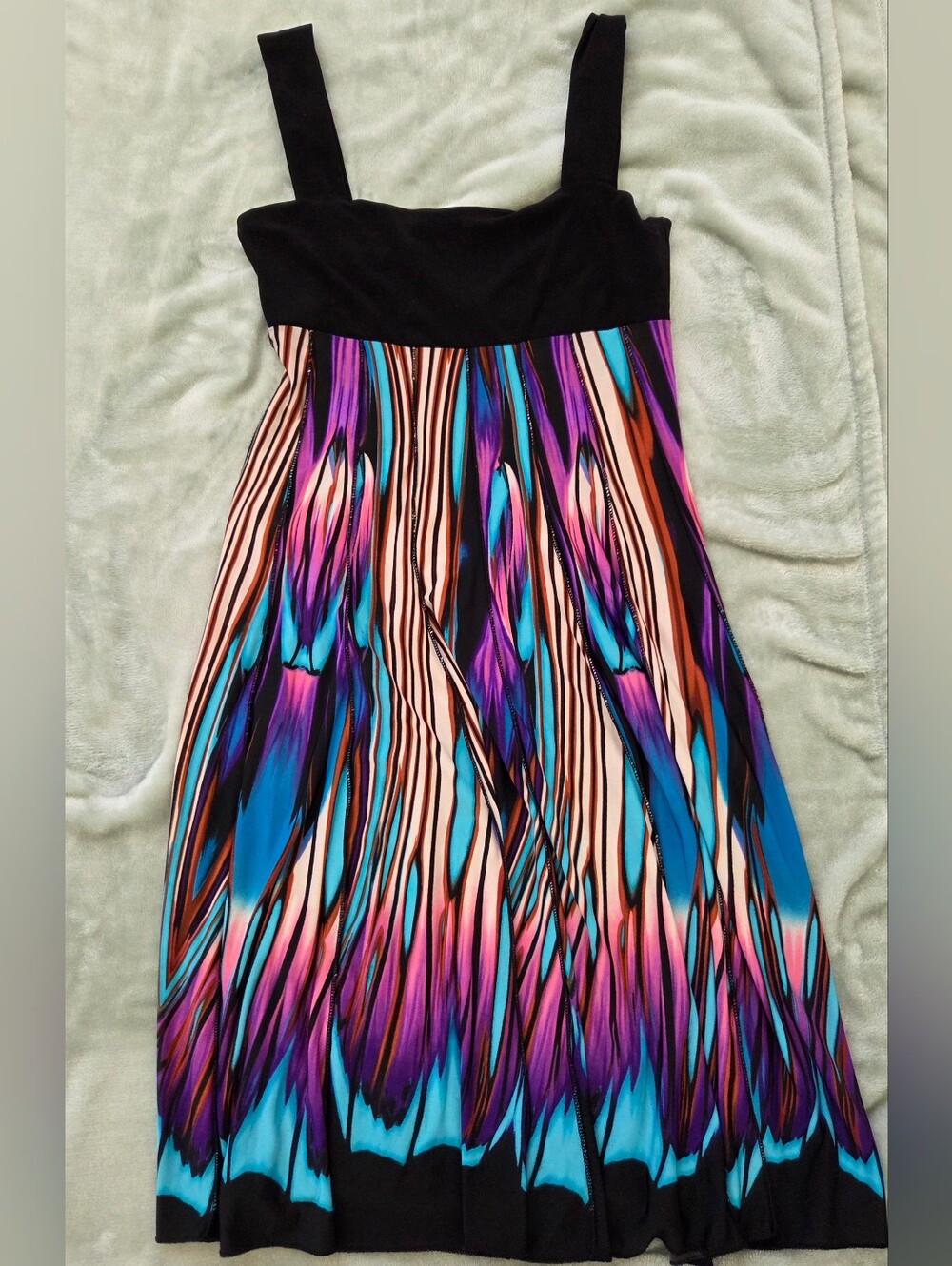 Sharon Max Black Bodice Multicolor Print Dress